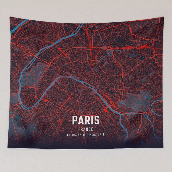 Item preview, Paris Red & Blue Minimalist Map designed and sold by HomeLivingCo.