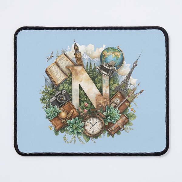 Item preview, Adventure Awaits – Vintage Travel Letter N Monogram | Wanderlust Globe & Adventure Design for Dreamers and Explorers designed and sold by AmenAlways.