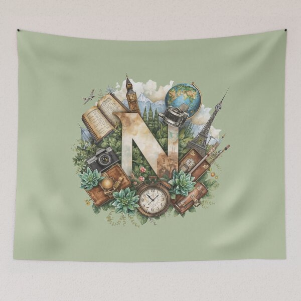Item preview, Adventure Awaits – Vintage Travel Letter N Monogram | Wanderlust Globe & Adventure Design for Dreamers and Explorers designed and sold by AmenAlways.