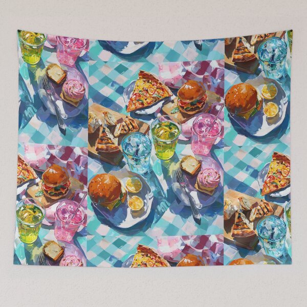 Item preview, Vibrant Summer Picnic – Colorful Food Art with Burgers, Pizza & Lemon Drinks designed and sold by Grafititee.