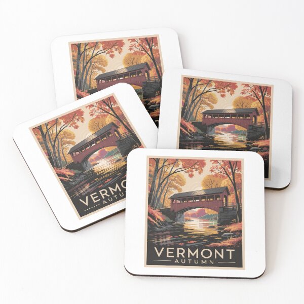 Item preview, Vermont Autumn Covered Bridge – Retro Vintage Fall Foliage Landscape designed and sold by pod24.