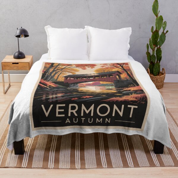 Item preview, Vermont Autumn Covered Bridge – Retro Vintage Fall Foliage Landscape designed and sold by pod24.