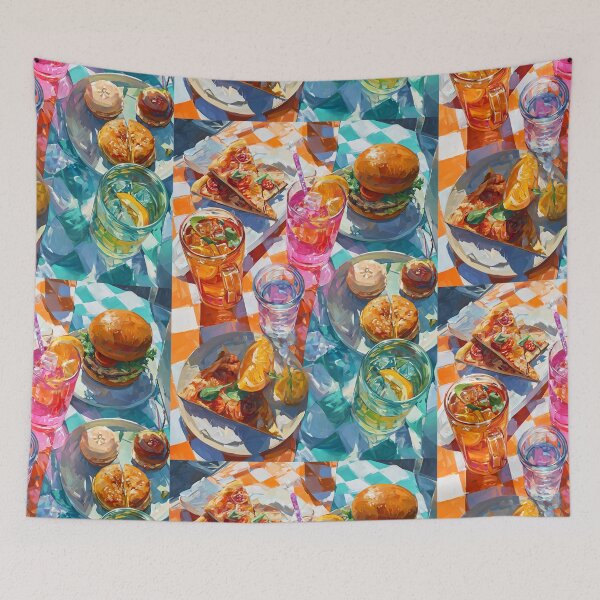 Item preview, Vibrant Summer Picnic – Colorful Food Art with Burgers, Pizza & Lemon Drinks designed and sold by Grafititee.