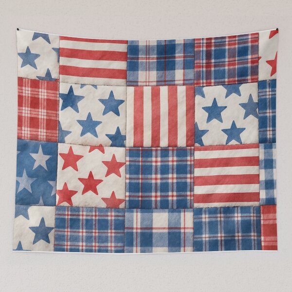 Item preview, Watercolor Vintage Patriotic Quilt Stars and Stripes Patchwork designed and sold by SassyArtistry.