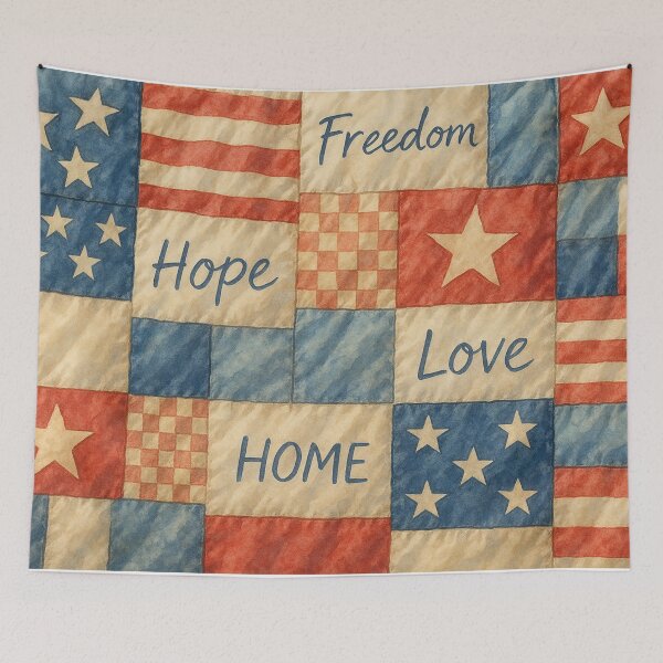 Item preview, Love And Hope Vintage Patriotic Quilt Stars and Stripes Patchwork designed and sold by SassyArtistry.