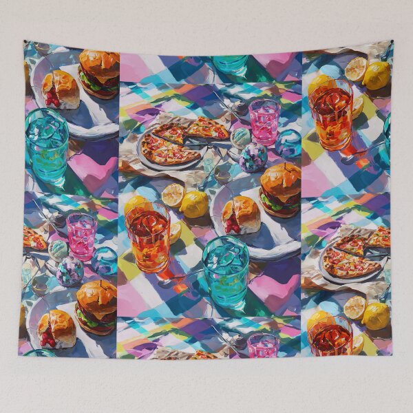 Item preview, Vibrant Summer Picnic – Colorful Food Art with Burgers, Pizza & Lemon Drinks designed and sold by Grafititee.