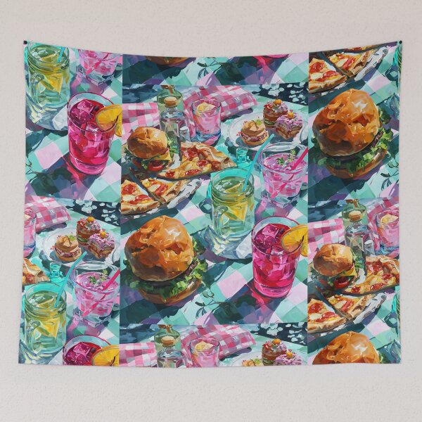 Item preview, Vibrant Summer Picnic – Colorful Food Art with Burgers, Pizza & Lemon Drinks designed and sold by Grafititee.