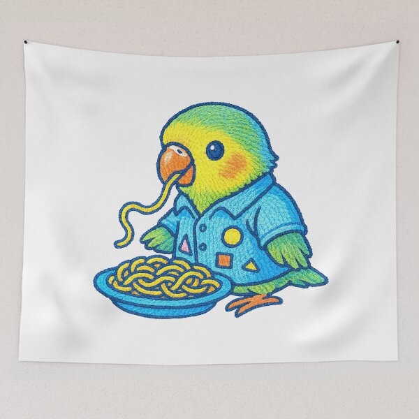 Item preview,  Funny Parrot Eating Spaghetti Pasta Cartoon Humor designed and sold by TeeARTHY.
