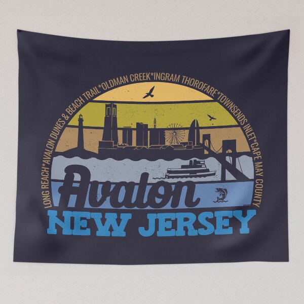 Item preview, Avalon New Jersey Sunset Retro Vintage Local Pride Logo designed and sold by CRHPOD20.