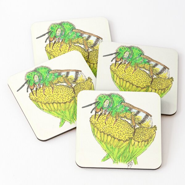 Item preview, A green metallic sweat-bee drunk on pollen designed and sold by Thoughtfulbugs.