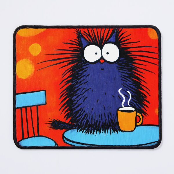 Item preview, Fluffy Black Cat Pretending Coffee Will Fix Everything While Sitting at Its Table designed and sold by OlfactoART Studio.