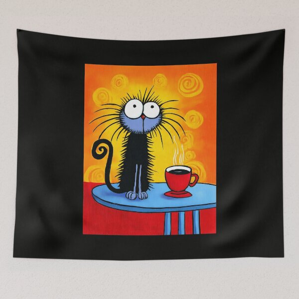 Item preview, Black Cat Clinging to Coffee Like It's Life Support While Staring at the Day Ahead designed and sold by OlfactoART Studio.