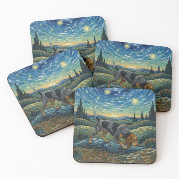 Item preview, Bluetick coonhound in the nigth with star and moon, impressionism, famous painting, Starry Night Style Van Gogh painting bluetick coonhound Lover designed and sold by Collagedream.