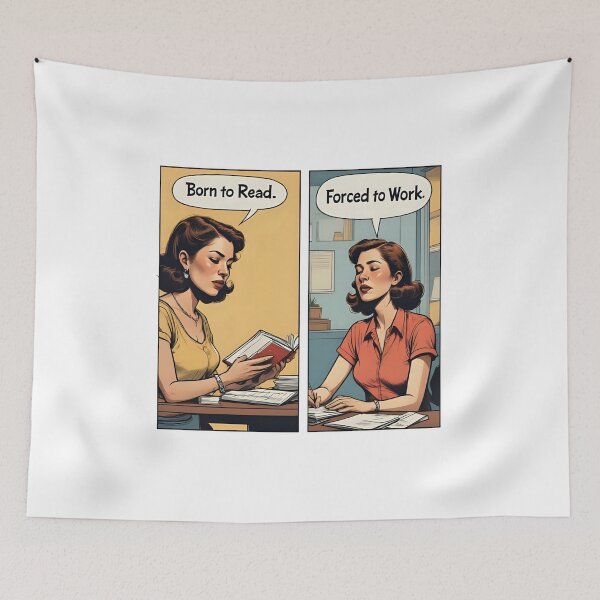 Item preview,  Born To Read Forced To Work" Retro T-Shirt for Book Lovers designed and sold by store7azzouzi.