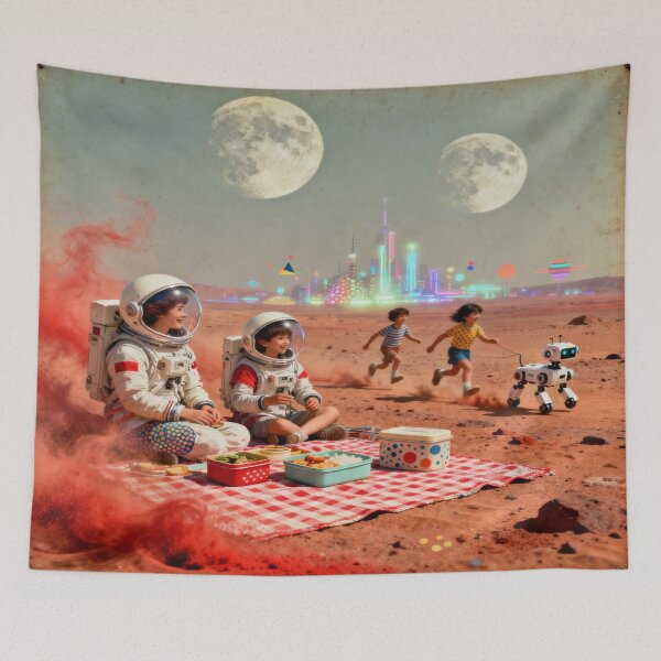 Item preview, Martian Picnic Dreams – Family, Stars & Future between Rocks, Robot & Galactic Glow designed and sold by FotoworldEdel.