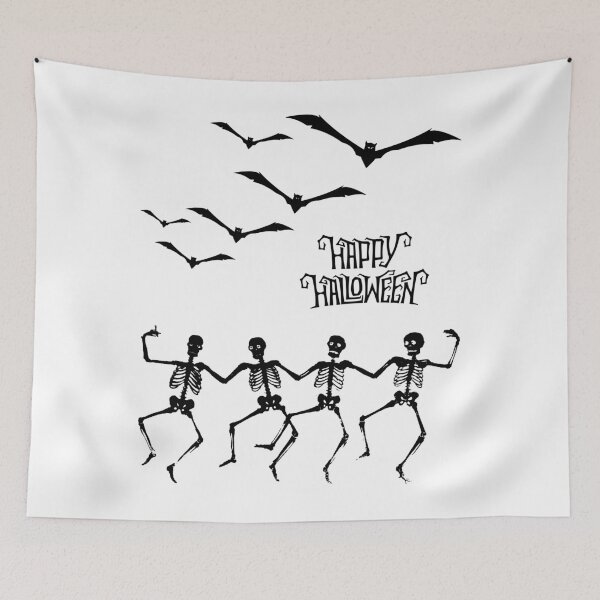 Item preview, Happy Halloween. Four Black Dancing Skeletons and Bats. designed and sold by Dinasshop.