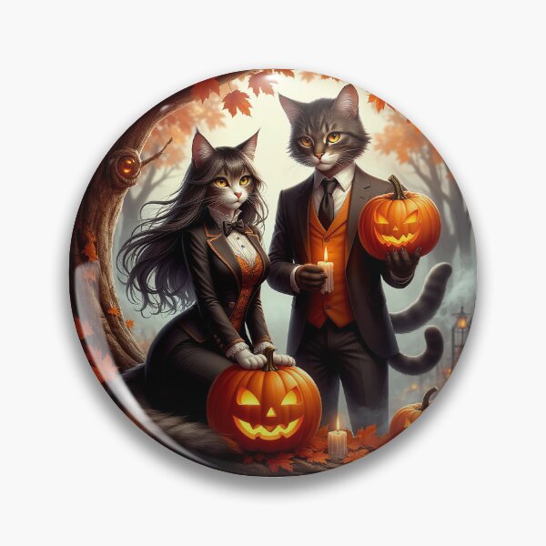 Item preview, Halloween Cats – Elegant Feline Couple with Pumpkins designed and sold by AmetistLight.