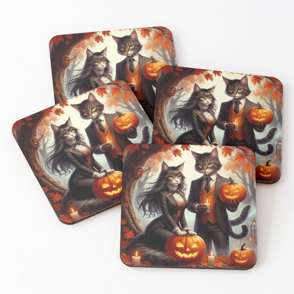 Item preview, Halloween Cats – Elegant Feline Couple with Pumpkins designed and sold by AmetistLight.