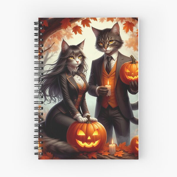 Item preview, Halloween Cats – Elegant Feline Couple with Pumpkins designed and sold by AmetistLight.