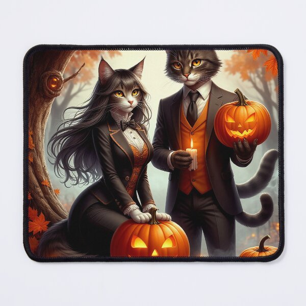 Item preview, Halloween Cats – Elegant Feline Couple with Pumpkins designed and sold by AmetistLight.