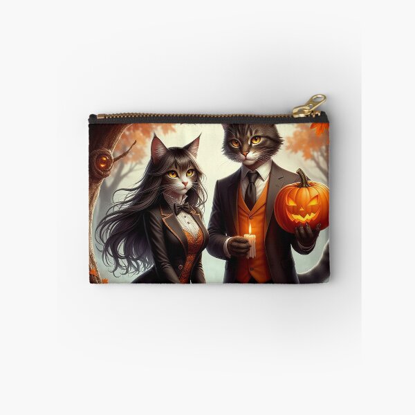 Item preview, Halloween Cats – Elegant Feline Couple with Pumpkins designed and sold by AmetistLight.