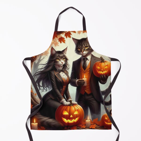 Item preview, Halloween Cats – Elegant Feline Couple with Pumpkins designed and sold by AmetistLight.