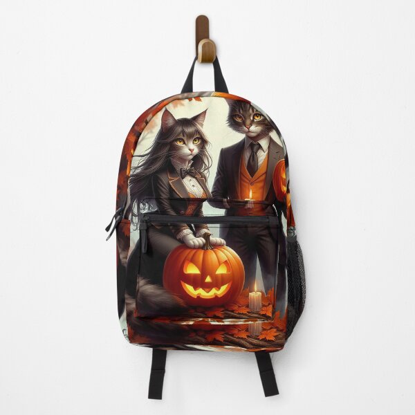 Item preview, Halloween Cats – Elegant Feline Couple with Pumpkins designed and sold by AmetistLight.