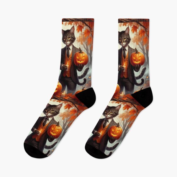 Item preview, Halloween Cats – Elegant Feline Couple with Pumpkins designed and sold by AmetistLight.