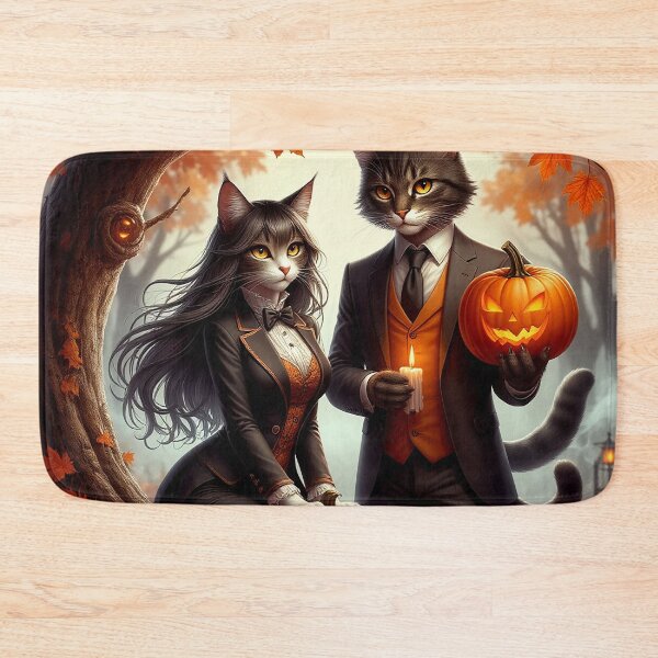Item preview, Halloween Cats – Elegant Feline Couple with Pumpkins designed and sold by AmetistLight.