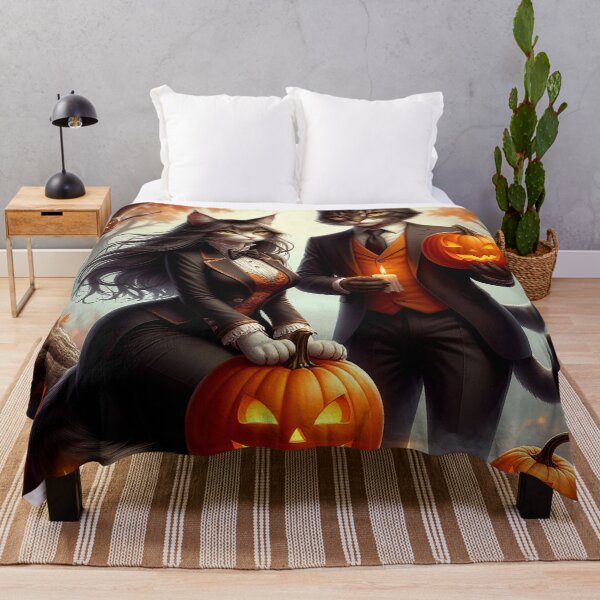 Item preview, Halloween Cats – Elegant Feline Couple with Pumpkins designed and sold by AmetistLight.
