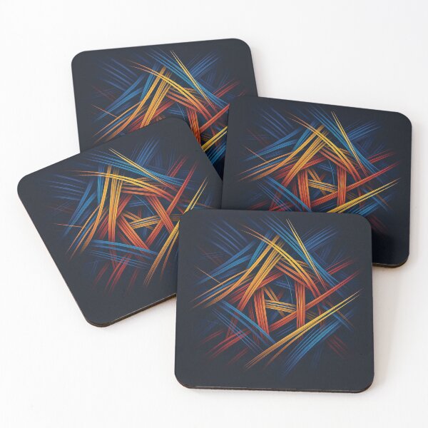 Item preview, Abstract Geometric Line Art – Blue & Orange Symmetry on Dark Background designed and sold by Gold Turtle  Lina.