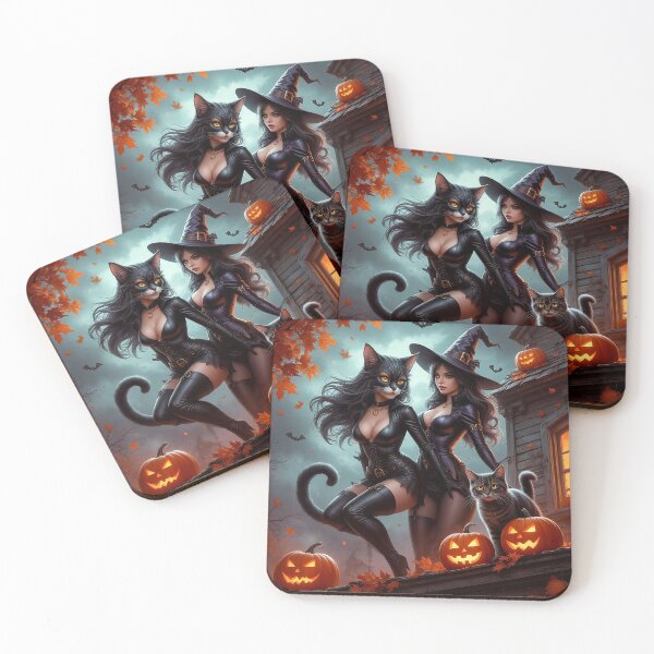 Item preview, Witch and Catgirl – Halloween Fantasy Art designed and sold by AmetistLight.