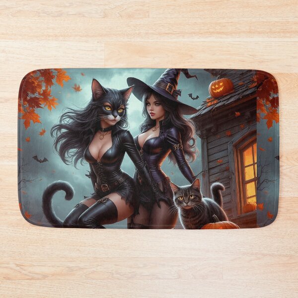 Item preview, Witch and Catgirl – Halloween Fantasy Art designed and sold by AmetistLight.