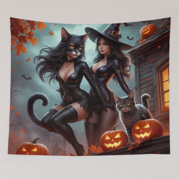 Item preview, Witch and Catgirl – Halloween Fantasy Art designed and sold by AmetistLight.