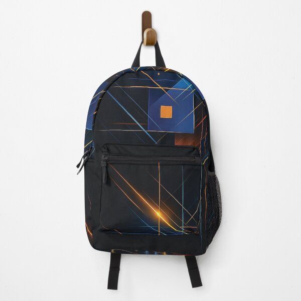 Item preview, Futuristic Abstract Geometry – Blue & Orange Neon Grid Art designed and sold by Gold Turtle  Lina.