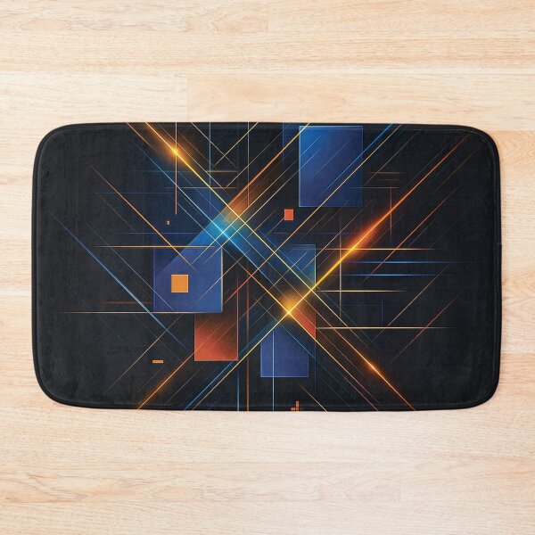 Item preview, Futuristic Abstract Geometry – Blue & Orange Neon Grid Art designed and sold by Gold Turtle  Lina.