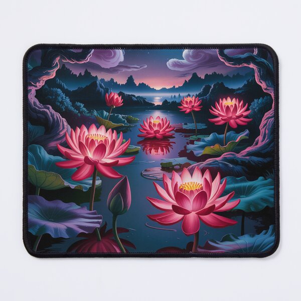 Item preview, nighttime landscape featuring luminous red lotus flowers. designed and sold by Lilashakti ⭐️ ⭐️ ⭐️ ⭐️ ⭐️.