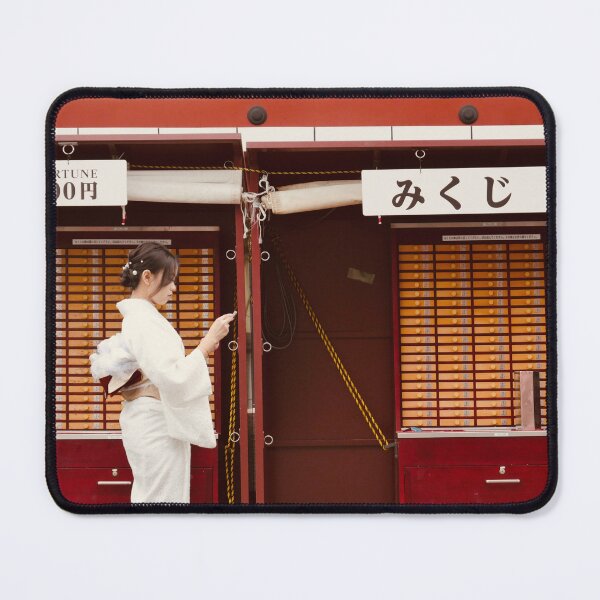Item preview, Woman in kimono reading her fortune, Asakusa Shrine, Tokyo, Japan designed and sold by louisejump..