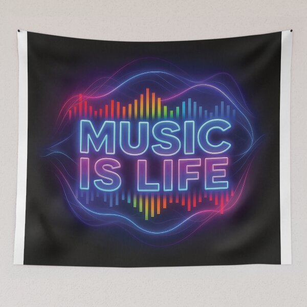 Item preview, Music Is Life Neon Rainbow Equalizer – Colorful Audio Wave T-Shirt Design designed and sold by Gold Turtle  Lina.