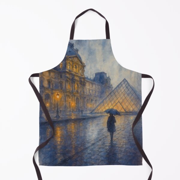 Item preview, Paris Louvre Rainy Day Watercolor Art Print with Umbrella Silhouette designed and sold by Chester Tugwell.