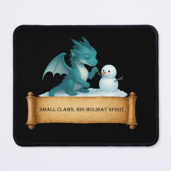 Item preview, Small Claws, Big Holiday Spirit — Cute Teal Baby Dragon Building a Snowman designed and sold by Hatchling Hollow.