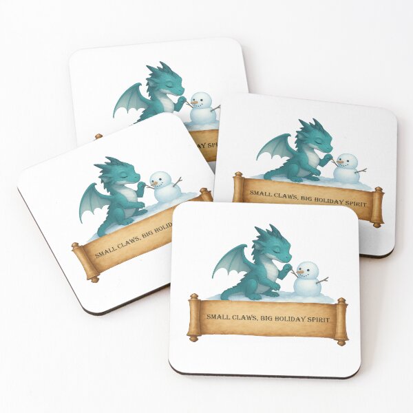 Item preview, Small Claws, Big Holiday Spirit — Cute Teal Baby Dragon Building a Snowman designed and sold by Hatchling Hollow.