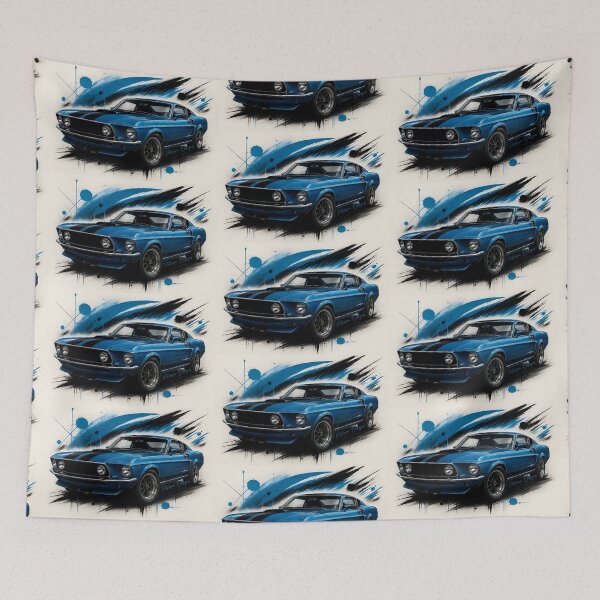 Item preview, Classic 1969 Ford Mustang Fanart Remastered (Blue) designed and sold by Peterson Designs.
