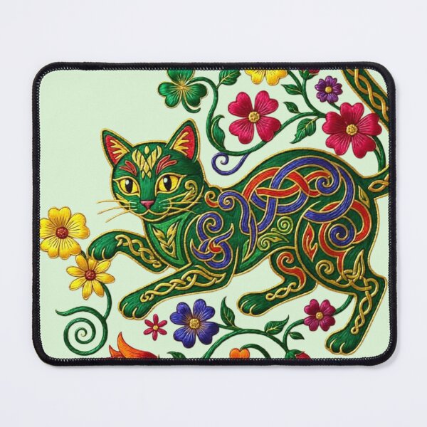 Item preview, Green Cat Playing With Flowers designed and sold by Ciervo Primavera.