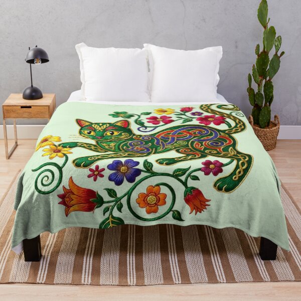 Item preview, Green Cat Playing With Flowers designed and sold by Ciervo Primavera.