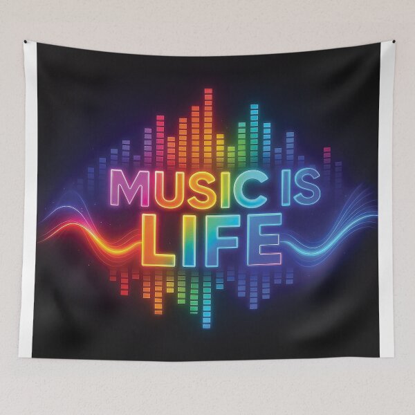 Item preview, Music Is Life Neon Rainbow Equalizer – Colorful Audio Wave T-Shirt Design designed and sold by Gold Turtle  Lina.