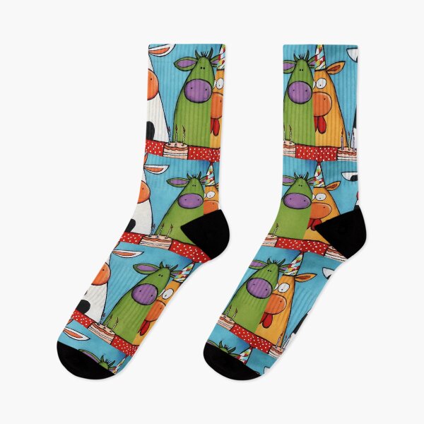 Item preview, Three Cows Partying Hard with Cakes and Candles in a Whimsical Colorful Celebration designed and sold by OlfactoART Studio.