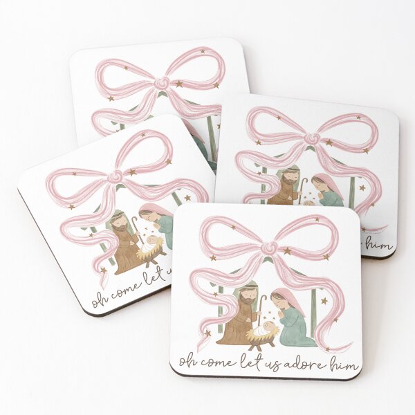 Item preview, Oh Come Let Us Adore Him | Pink Bow Nativity Scene PNG | Christian Christmas Art designed and sold by KatieBeth Digital.