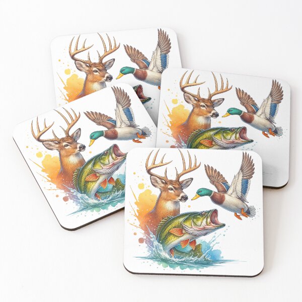 Item preview, Wildlife Trio Deer Duck Bass Splash Art designed and sold by ArtfulWeave.