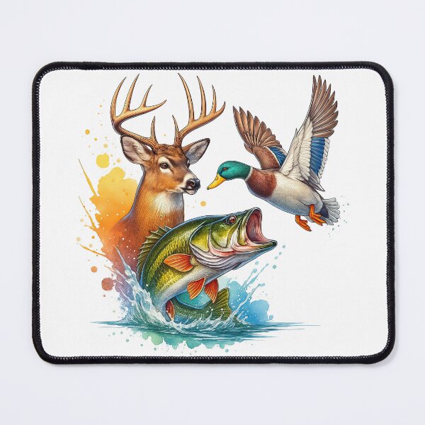 Item preview, Wildlife Trio Deer Duck Bass Splash Art designed and sold by ArtfulWeave.